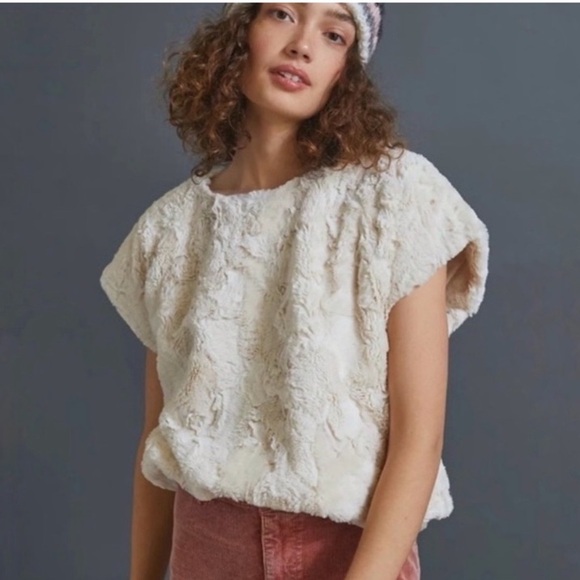 Anthropologie Maeve Faux Fur Tee in Cream - Picture 4 of 13